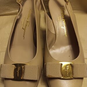 Salvatore Ferragamo Nude Bow Slingback Heels